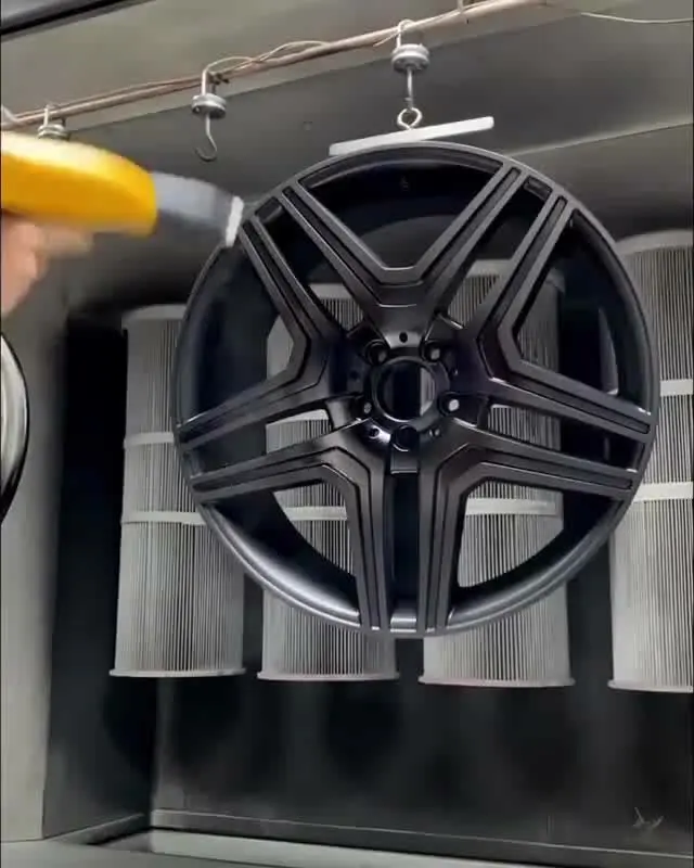 Before and after alloy wheel powder coating showing colour restoration